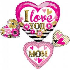 Blomstrede Tekst- & Temaballoner Globosnordic Foil Ballon I Love You Mom Many Hearts