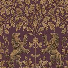 Papeles pintados Cole & Son Boscobel Oak Wallpaper Pearwood Collection Metallic Autumnal Gold on Claret 116/10038 Roll