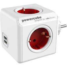 Rojo Regletas de Enchufes allocacoc Ladrón Powercube original 4 tomas 2 usb (5V) Color rojo