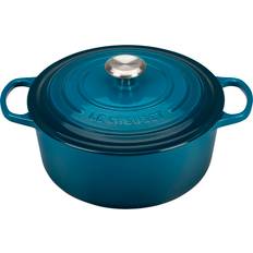 Le creuset gryta 5.3l Le Creuset Deep Teal Signature Cast Iron Round med lock 5.3 L 26 cm