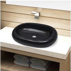 vidaXL Lavandino Da Bagno In Ceramica Ovale Nero