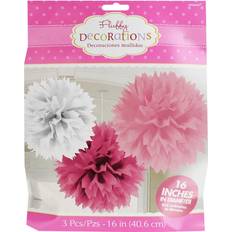 Christmas Pom Poms Amscan Pom Pom Fluffy Pink/White 3-pack