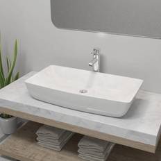 Lavandini da bagno vidaXL Lavello Bagno Con Miscelatore In Ceramica Rettangolare Bianco