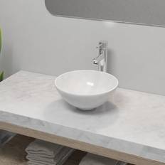 vidaXL Lavabo De Baño Con Grifo 400 x 330 x 135 mm 325 x 140 mm Redondo Blanco