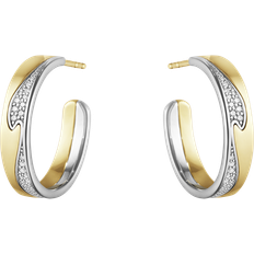 Georg Jensen 18K White & Yellow Gold Fusion Diamond Wavy Hoop Earrings