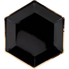 Sekskantede Engangstallerkner PartyDeco Plates Let's Celebrate Black/Gold 6-pack