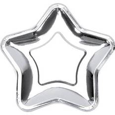 Sølv Engangstallerkner PartyDeco Plates Star Silver 6-pack