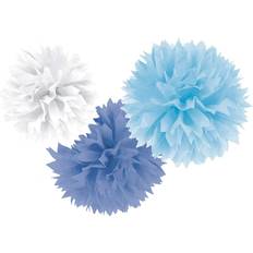 Pom Poms Amscan Pom Pom Fluffy Blue/White 3-pack