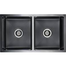 Negro Fregaderos de cocina vidaXL Kitchen Sink Undermount With Strainer Black Stainless Steel