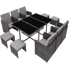 tectake Malaga 6+4+1 with Protective Cover Set da pranzo per patio, 1 Tavolo incluso 6 Sedie