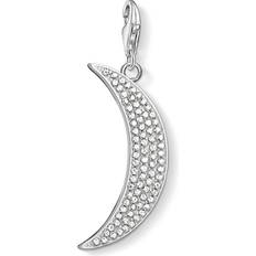 Thomas Sabo Moon Pavé Charm Pendant - Silver/White