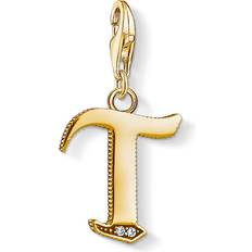 Berlocker bokstav guld smycken Thomas Sabo Charm Club Letter T Charm Pendant - Gold/White