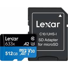 512 Go Cartes mémoire LEXAR High Performance microSDXC Class 10 UHS-I U3 V30 A2 100/70MB/s 512GB +SD adapter (633x)