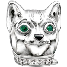 Thomas Sabo Karma Bead Cat Charm - Silver/Green