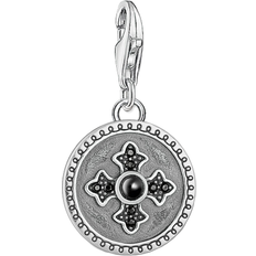 Onyxer Charms & Vedhæng Thomas Sabo Charm Club Disc Royalty Cross Charm Pendant - Silver/Onyx