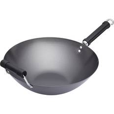 KitchenCraft Wok Antiadhésif Fond Plat 35 cm - Noir 5.5 L 36 cm