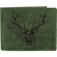 Greenburry Vintage Hunting Stag Landscape Leather Wallet - Olive