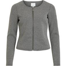 Vila Short Zipper Cardigan - Grey/Medium Grey Melange