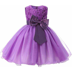 Dragkedja Klänningar Barnkläder Evening Dress with Bow & Flowers - Purple (2825-42411)