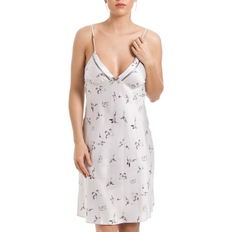 Silver Sleepwear Camille Humming Bird & Butterfly Print Satin Chemise - Silver