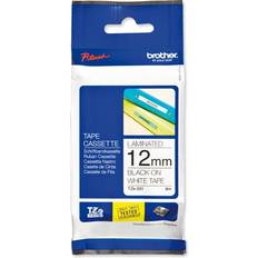 Brother tze tape 12mm sort hvid Brother P-Touch Labelling Tape Black on White