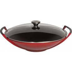 Emaljer Wokpannor Le Creuset Cerise Cast Iron med lock 32 cm