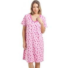 Pink Nightgowns Camille Knee Length Short Sleeve Heart Print Nightdress - Pink