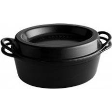Le creuset oval cast iron Le Creuset Black Doufeu Cast Iron Oval Roaster med lock 6.9 L