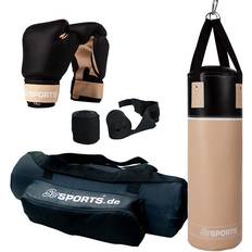 Sac de Frappe Ensembles de Boxe Scsports Set de Sacs de Boxe Gants de Boxe, Bandages de Boxe, Ceinture en Nylon, Sac à Dos Assorti, Rembourrage Lourd, Beige Noir Jeu de Sacs de