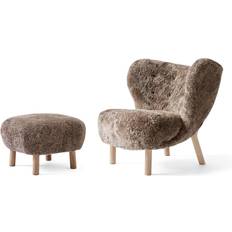 Walnut Armchairs &Tradition Little Petra VB1 Sheepskin with Footstool Armchair 75cm