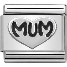 Silver Charms & Pendants Nomination Composable Classic Link Mum Heart Charm - Silver/Black