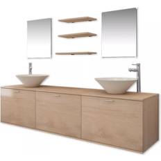 Droite Meubles de toilette vidaXL Dix Pièces Pour Salle De Bains Avec Lavabo Et Robinet Beige