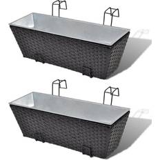 vidaXL Balcony Planters 2 Pcs Grey Poly Rattan 17x50x17cm