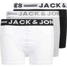 Schwarz Unterwäsche Jack & Jones Junior Sense Trunks 3-pack - Light Grey Mela/Black/White (12149293)