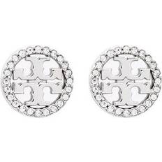 Logo Circle-Stud Earrings - Silver/Transparent