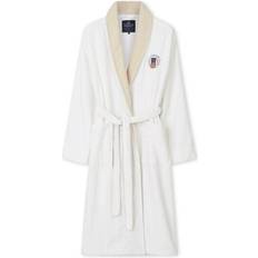 Lexington Cotton Velour Contrast Robe Unisex - White/Light Beige