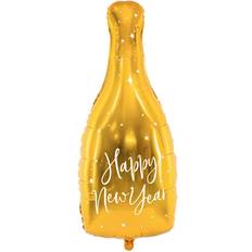 PartyDeco Foil Ballons Bottle Happy New Year Gold/White