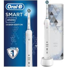 Supporto App Spazzolini e Irrigatori Elettrici Oral-B Spazzolino Elettrico Ricaricabile Smart 4 4500 Design Edition, 1 Spazzolino Bianco Connesso Con Bluetooth, 1 Testina, 1 Custodia Da Viaggio Esclusiva