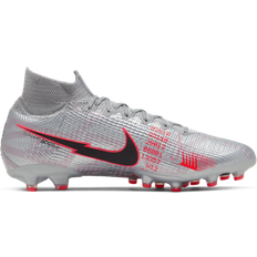 Gray - Women Soccer Shoes Nike Mercurial Superfly 7 Elite AG - Metallic Bomber Grey/Particle Grey/Laser Crimson/Black