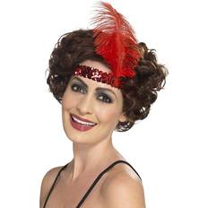 Red Accessories Fancy Dress Smiffys Flapper Headband Red with Feather