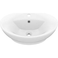 vidaXL Lavabo Lujoso Con Rebosadero Cerámica Blanco Mate 58,5x39 cm