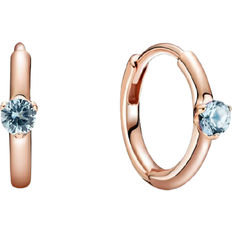 Pandora Blue Earrings Pandora Solitaire Huggie Hoop Earrings - Rose Gold/Light Blue