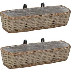 vidaXL Railing Planters Balcony Planters with PE Lining 2 Pcs Wicker Brown 18x60x13cm