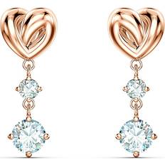 Swarovski Heart Pierced Earrings - Rose Gold/White