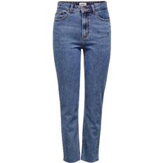 Dame - L Jeans Only Emily Hw Straight Fit Jeans - Blue/Dark Blue Denim