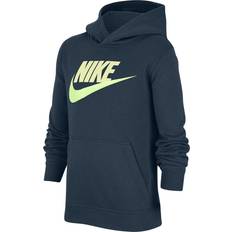 Blå Hettegensere Nike Big Kid's Sportswear Club Fleece Pullover Hoodie - Deep Ocean/Barely Volt (CJ7861-458)