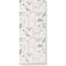 Ferm Living Tapetti Katie Scott Animals, valkoinen/harmaa