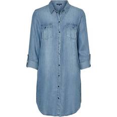 Damen - XS Kleider Vero Moda Shirt Midi Dress - Blue/Light Blue Denim