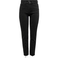 Only Emily Hw Straight Fit Jeans - Black/Black Denim