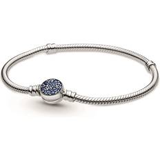 Pandora Bracelets Pandora Moments Sparkling Disc Clasp Snake Chain Bracelet - Silver/Blue